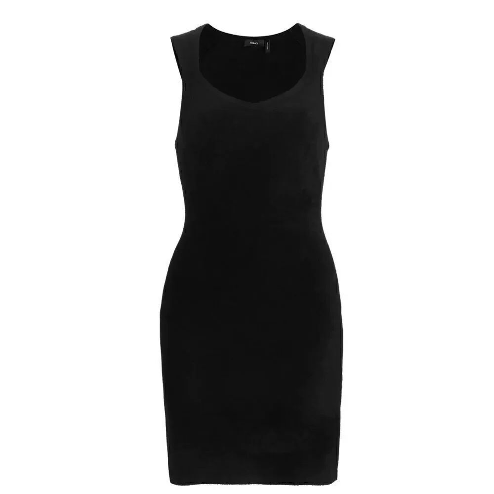 Theory Micro Velvet  Minidress in Black NWT Size Medium